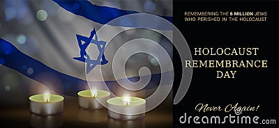 Holocaust Remembrance Day of Israel. Vector banner design template with a realistic flag of Israel Vector Illustration
