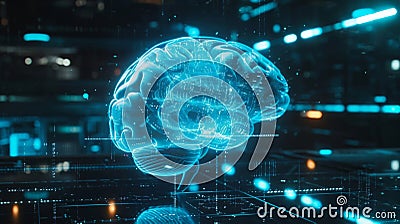 A hologram of a brain displaying neuroimaging data and allowing researchers to yze and understand various neurological Stock Photo