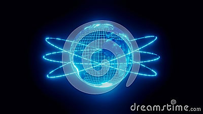 Hologram of earth globe projection over black background - technology, cyberspace and virtual reality concept Stock Photo