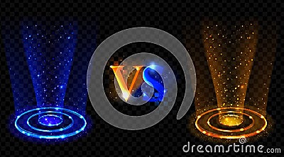 Hologram effect vs circles. Neon versus round rays Vector Illustration