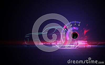 Hologram in HUD UI style. Futuristic car service, scanning and auto data analysis,Virtual Graphical Interface . Vector Vector Illustration