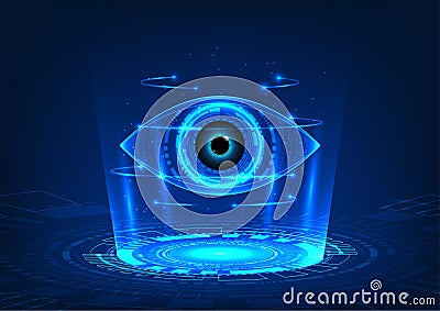 Hologram technology projecting technology eyes with technology circle Refers to looking for new technologies that help solve Vector Illustration