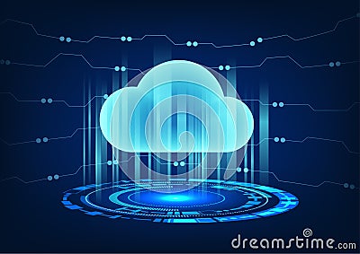 Hologram technology shows the cloud technology behind the circuit board. along with the technology circle Concept is a system used Vector Illustration
