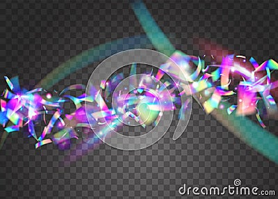 Hologram Tinsel. Violet Retro Background. Neon Glare. Shiny Cele Vector Illustration