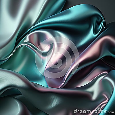 Holographic abstract shiny plastic silk or satin wavy background. Generative AI Stock Photo