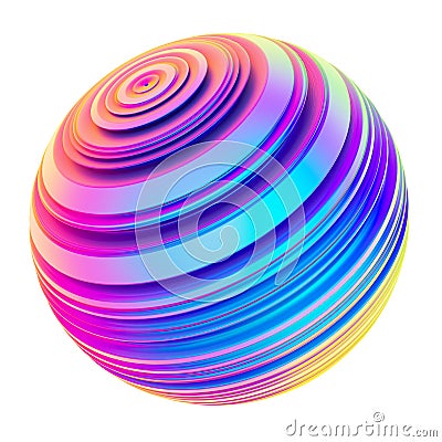 Holographic abstract twisted shape ribbed sphere design element Stock Photo