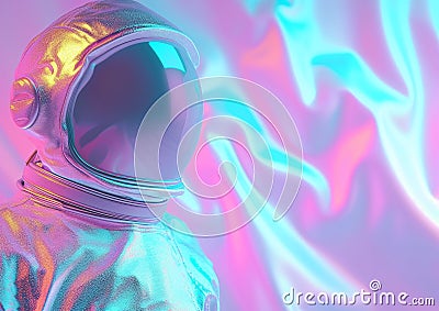 Holographic Astronaut Depicted in Vibrant Gradient Hues Reflecting Futuristic Space Exploration Concepts. Generative AI Stock Photo