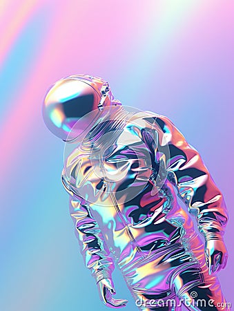 Holographic Astronaut Depiction Against a Vibrant Gradient Background. Generative AI Stock Photo