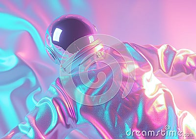 Holographic Astronaut Rendered in 3D on a Vibrant Gradient Background. Generative AI Stock Photo