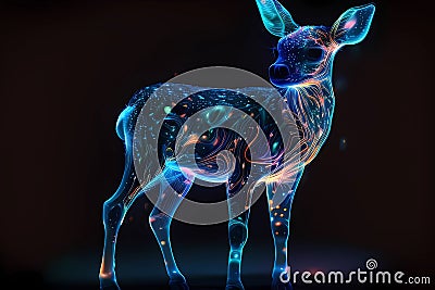 Holographic Bioluminescent Deer, Made with Generative AI Stock Photo