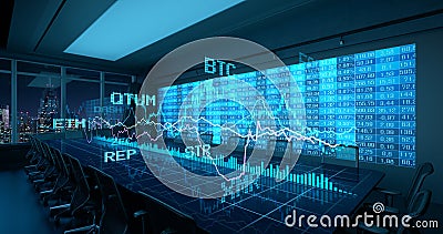 Holographic Charts Financial Statistics Cryptocurrency stock Stock Photo