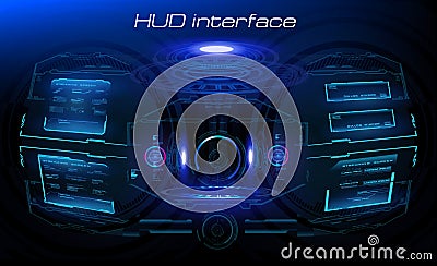 Holographic custom virtual reality panel. Futuristic head-up display design HUD, GUI, UI. Futuristic display with data and informa Vector Illustration
