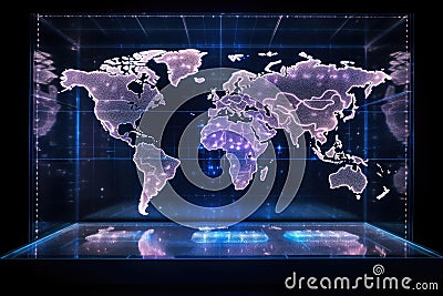 holographic display of world map with data points Stock Photo