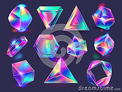 Holographic Geometric Shapes Collection Stock Photo