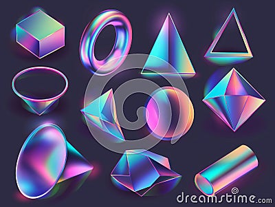 Holographic Geometric Shapes Collection Stock Photo