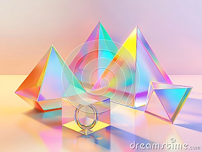 Holographic Geometric Shapes on Gradient Background Stock Photo