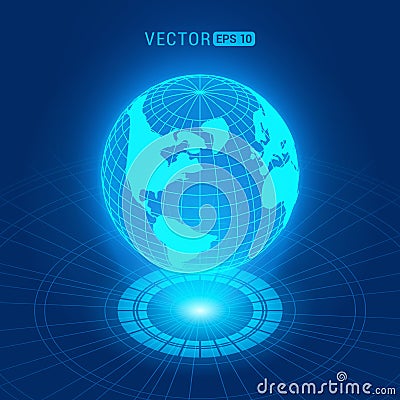 Holographic globe with continents Vector Illustration