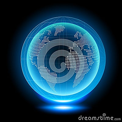 Holographic globe with continents. Computer Hologram Business Internet Background. Vector image. Vector Illustration