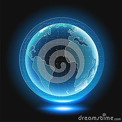 Holographic globe with continents. Computer Hologram Business Internet Background. image. Stock Photo
