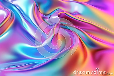 Holographic iridescent satin foil background. Stock Photo