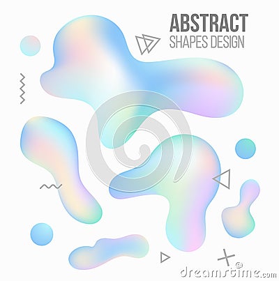 Holographic liquid shapes set. Abstract shapes isolated on white Vector Illustration