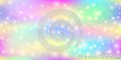 Holographic magic background with fairy sparkles, stars and blurs. Vector Illustration