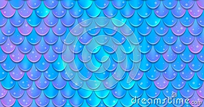 Holographic mermaid scale tail seamless in blue color Vector Illustration