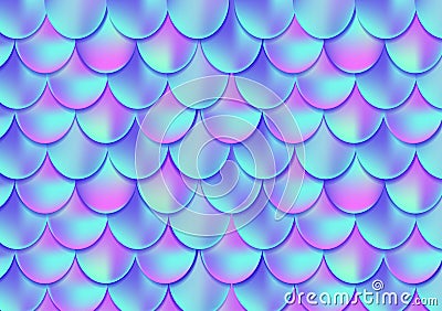 Holographic mermaid tail card or background. Mesh Gradient mermaid card for party. Mermaid card decor element. Fish skin magic ba Vector Illustration