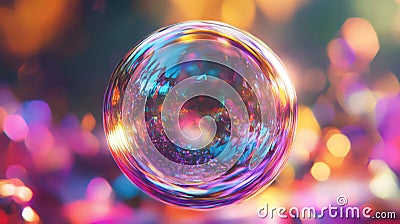 A holographic pattern featuring 3D bubbles in chrome color with iridescent reflections and metallic textures, creating a Stock Photo