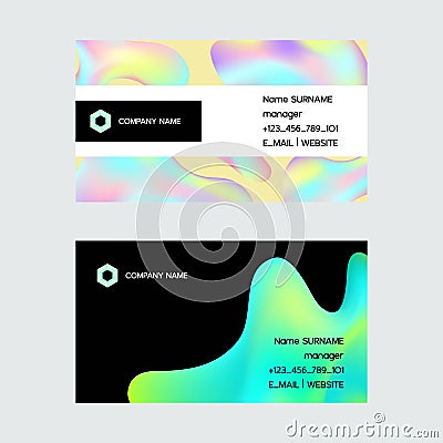 Holographic vector hologram business card foil texture and irregularities illustration backdrop set in blue pink green Vector Illustration