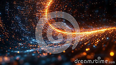 Holographic visualization of mathematical concepts created with glowing particles in dynamic display Stock Photo