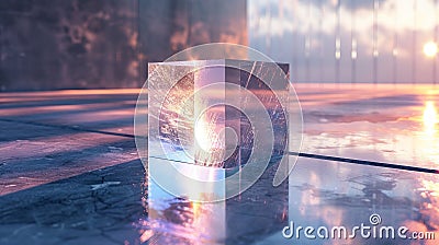 holographit 3 d rendering,Glowing digital cube with advanced interface design on a high-tech circuit background Stock Photo