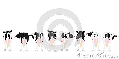 Holstein Friesian cattle in a row rear view Vector Illustration