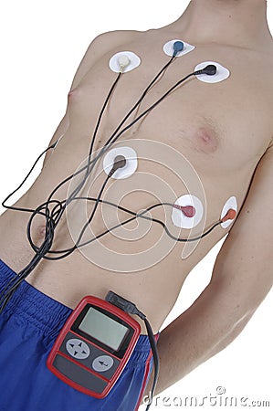 Holter on body Stock Photo