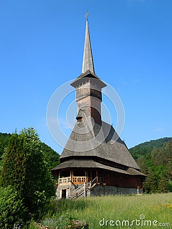 The Holy Barsana Monastery, made of stone and wood, Maramures County Stock Photo