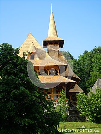 The Holy Barsana Monastery, made of stone and wood, Maramures County Stock Photo