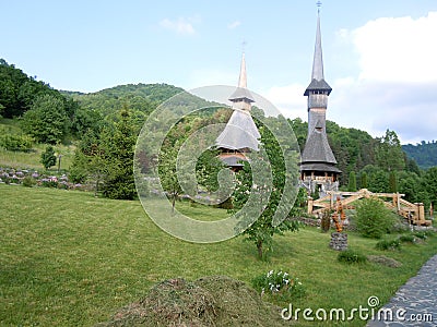 The Holy Barsana Monastery, made of stone and wood, Maramures County Stock Photo