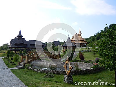 The Holy Barsana Monastery, made of stone and wood, Maramures County Stock Photo