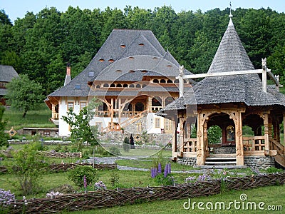 The Holy Barsana Monastery, made of stone and wood, Maramures County Stock Photo