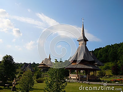 The Holy Barsana Monastery, made of stone and wood, Maramures County Stock Photo