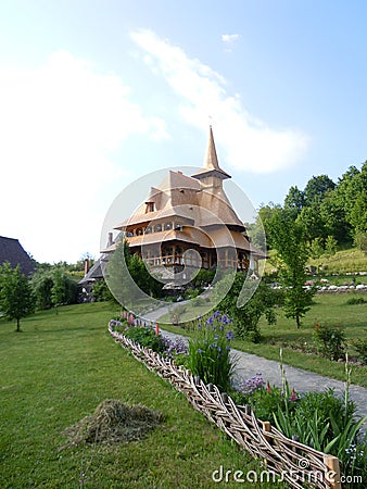 The Holy Barsana Monastery, made of stone and wood, Maramures County Stock Photo