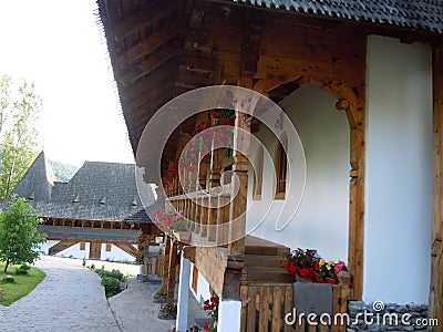 The Holy Barsana Monastery, made of stone and wood, Maramures County Stock Photo