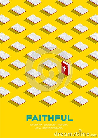 Holy Bible book 3D isometric pattern, Christian faithful concept poster and banner vertical design illustration isolated on yellow Vector Illustration