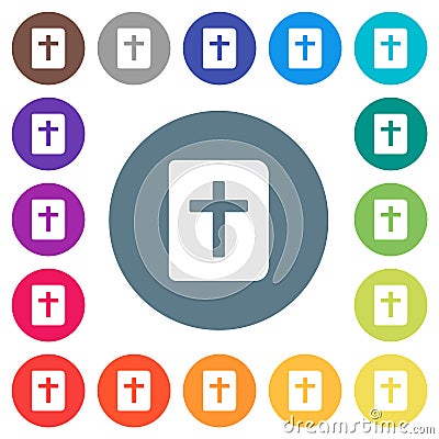 Holy bible flat white icons on round color backgrounds Vector Illustration