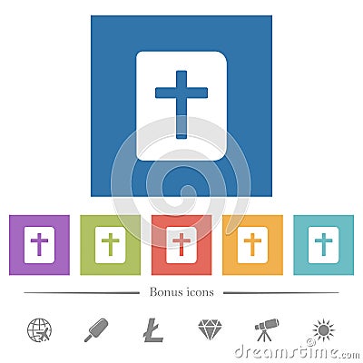 Holy bible flat white icons in square backgrounds Vector Illustration