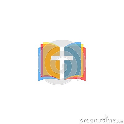 Holy Bible icon colorful pages, religion logo church, gospel symbol mockup Vector Illustration