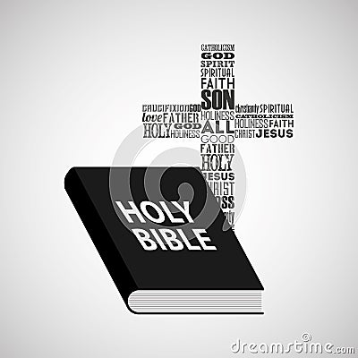 holy bible religious cross with words Cartoon Illustration