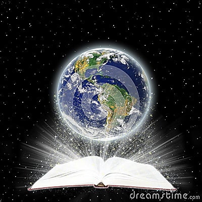 The Holy Book and the Globe Stock Photo