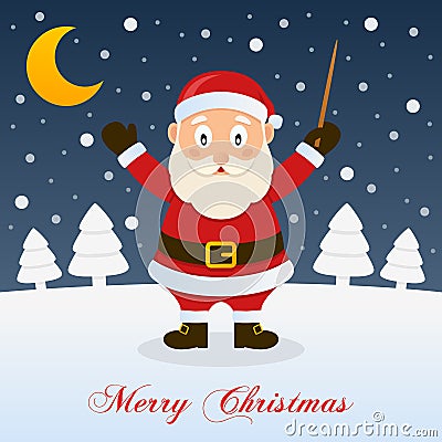 Holy Christmas Night with Santa Claus Vector Illustration