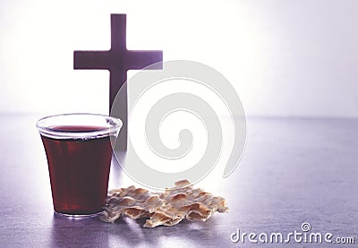 Holy Communion of the Christian Faith of Wine and Unleavened Bread Stock Photo
